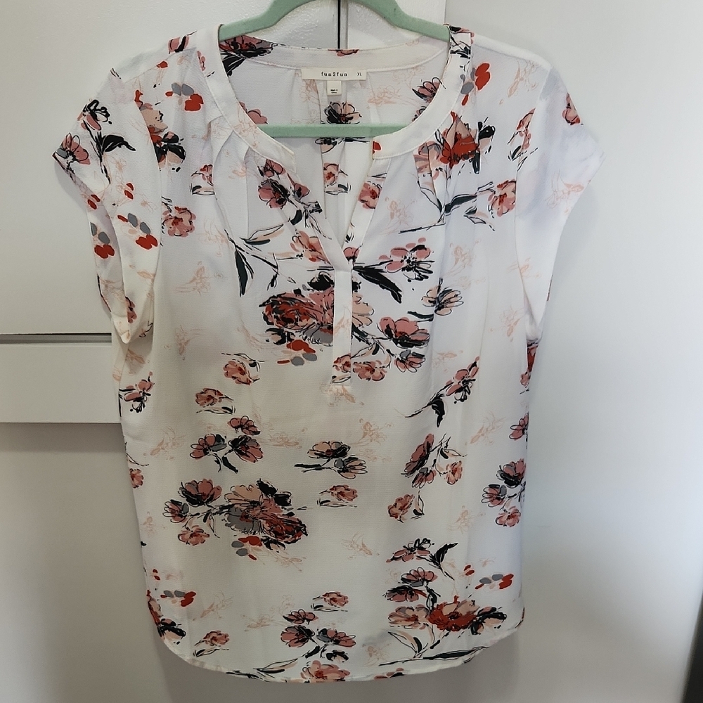 Floral White and Pink Top by